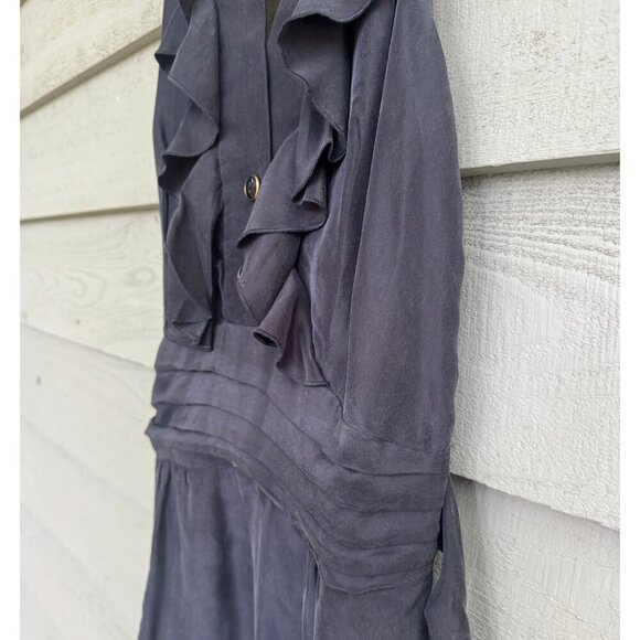 Sunner Black Silk Halter Dress Size 4 Ruffle Front Cocktail Party - Picture 3 of 9